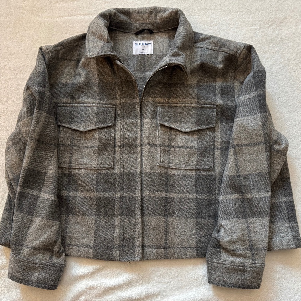 Old Navy Jacket 2x Grey and Charcoal Plaid